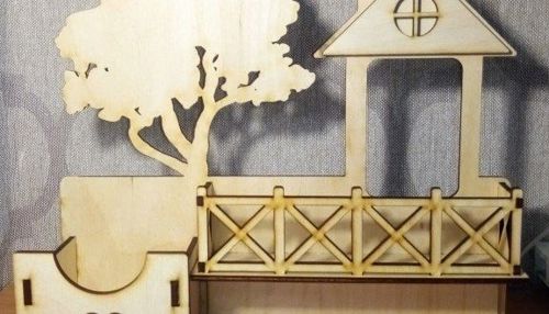 طرح مدل برش لیزری خانه درخت - laser cut model house with tree - برای دستگاه CNC چوب و لیزر (سی ان سی)