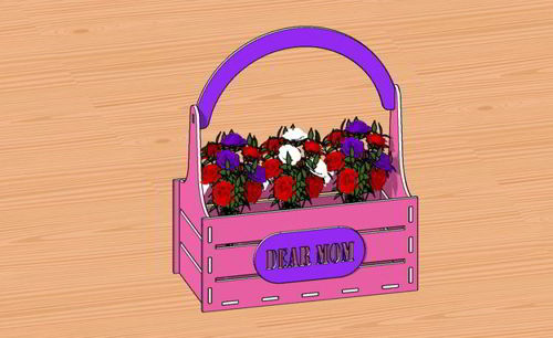 طرح سبد گل هدیه روز مادر با برش لیزری () - laser cut mothers day gift flower basket - برای دستگاه CNC چوب و لیزر (سی ان سی)