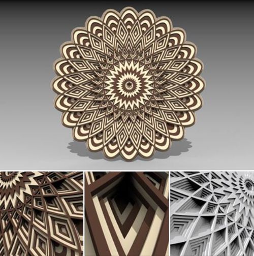 طرح برش لیزری چندلایه سه بعدی ماندالا تزئینی طرح - laser cut multilayer 3d mandala ornament - برای دستگاه CNC چوب و لیزر (سی ان سی)