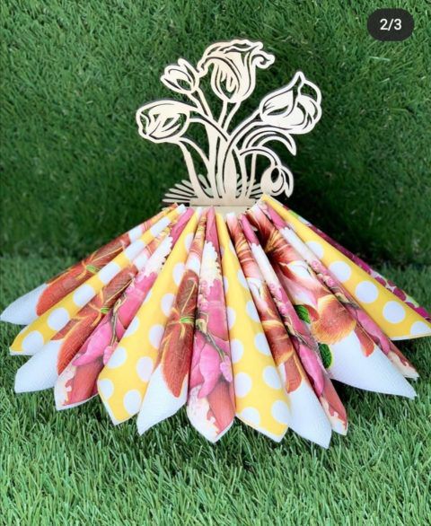 طرح جا دستمال کاغذی برش لیزری گل‌ها در گلدان با قالب - laser cut napkin holder flowers in vase template ve - برای دستگاه CNC چوب و لیزر (سی ان سی)