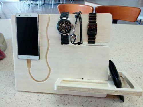 طرح میز کنار تخت برش لیزری شارژ ایستگاه سازمان دهنده هدیه - laser cut night stand charging station bedside organizer gift - برای دستگاه CNC چوب و لیزر (سی ان سی)