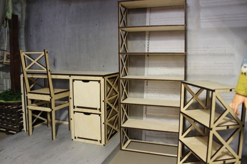 طرح دفتر برش لیزری برای یک عروسک طراحی - laser cut office for a doll drawing ve - برای دستگاه CNC چوب و لیزر (سی ان سی)