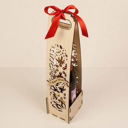 طرح برش لیزری یک بطری نوشابه جعبه هدیه - laser cut one bottle wine gift box ve - برای دستگاه CNC چوب و لیزر (سی ان سی)