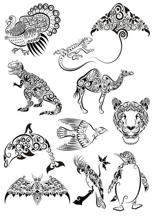 طرح برش لیزری تزئینات حیوانات خالکوبی بسته - laser cut ornament animals tattoo pack ve - برای دستگاه CNC چوب و لیزر (سی ان سی)