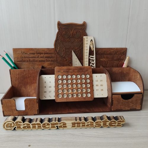 طرح میز سازماندهی میز جغد برش لیزری با تقویم یادداشت جا مداد - laser cut owl desk organizer with calendar notes pencil holder ve - برای دستگاه CNC چوب و لیزر (سی ان سی)