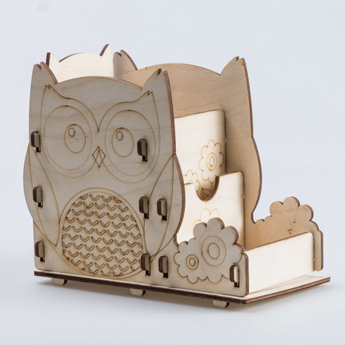 طرح جا قلمی برش خورده با لیزر طرح جغد برای دفتر میز سازماندهنده - laser cut owl pen holder office desk organizer ve - برای دستگاه CNC چوب و لیزر (سی ان سی)