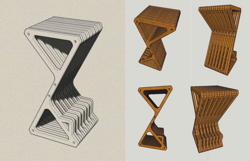 طرح چهارپایه دلتا بار پارامتری برش لیزری قفسه - laser cut parametric delta bar stool - برای دستگاه CNC چوب و لیزر (سی ان سی)