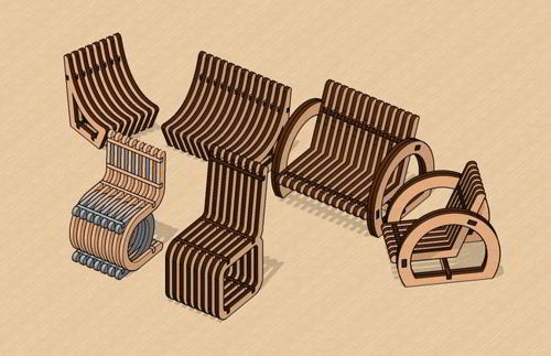 طرح صندلی‌های مینیاتوری پارامتریک برش لیزری تنظیم - laser cut parametric miniature chairs set ve - برای دستگاه CNC چوب و لیزر (سی ان سی)