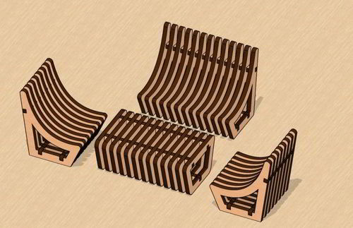 طرح میز و صندلی پارامتریک مینیاتوری برش لیزری مجموعه - laser cut parametric miniature chair table set ve - برای دستگاه CNC چوب و لیزر (سی ان سی)