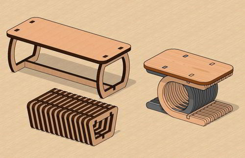طرح مجموعه جداول مینیاتوری پارامتری برش لیزری - laser cut parametric miniature tables set ve - برای دستگاه CNC چوب و لیزر (سی ان سی)