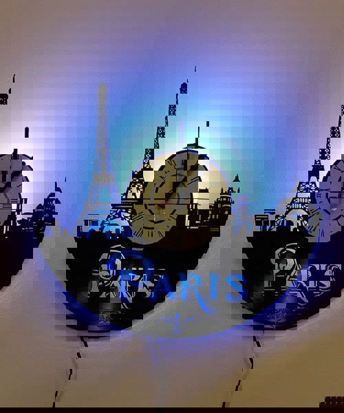 طرح ساعت دیواری رومیزی وینیل برش لیزری پاریس فرانسه لیزر - laser cut paris france vinyl record wall clock - برای دستگاه CNC چوب و لیزر (سی ان سی)
