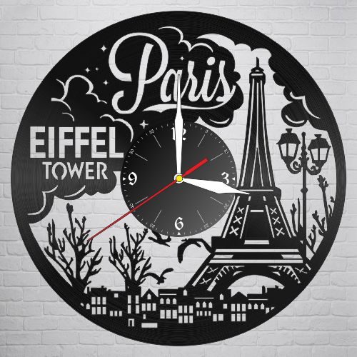 طرح ساعت صفحه‌ای وینیل پاریس برش لیزری قاب - laser cut paris vinyl record clock - برای دستگاه CNC چوب و لیزر (سی ان سی)