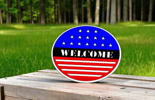 طرح تابلوی خوشامدگویی میهن‌پرستانه برش لیزری چهارم جولای آویز درب آویز - laser cut patriotic welcome sign 4th of july door hanger ve - برای دستگاه CNC چوب و لیزر (سی ان سی)