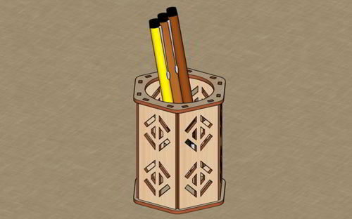 طرح جا مداد برش لیزری میز سازماندهنده جا قلم چوبی - laser cut pencil holder desk organiser wooden pen holder - برای دستگاه CNC چوب و لیزر (سی ان سی)