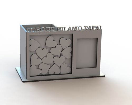 طرح جا قلمی برش لیزری با قاب عکس آرزو - laser cut pen holder organizer with photo frame wish ve - برای دستگاه CNC چوب و لیزر (سی ان سی)