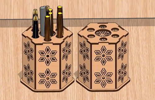 طرح قلم برش لیزری جا مداد پایه - laser cut pen holder pencil stand ve - برای دستگاه CNC چوب و لیزر (سی ان سی)