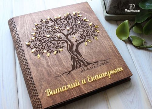 طرح laser-cut-personalized-wooden-family-photo-album-scrapbook-book-cover-ve
