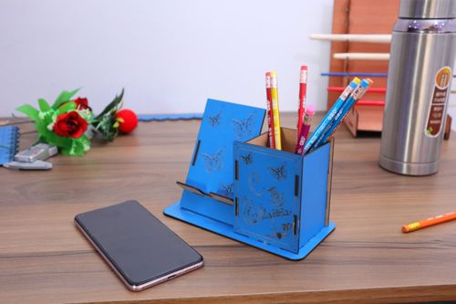 طرح برش لیزری گوشی و قلم پایه - laser cut phone and pen stand - برای دستگاه CNC چوب و لیزر (سی ان سی)