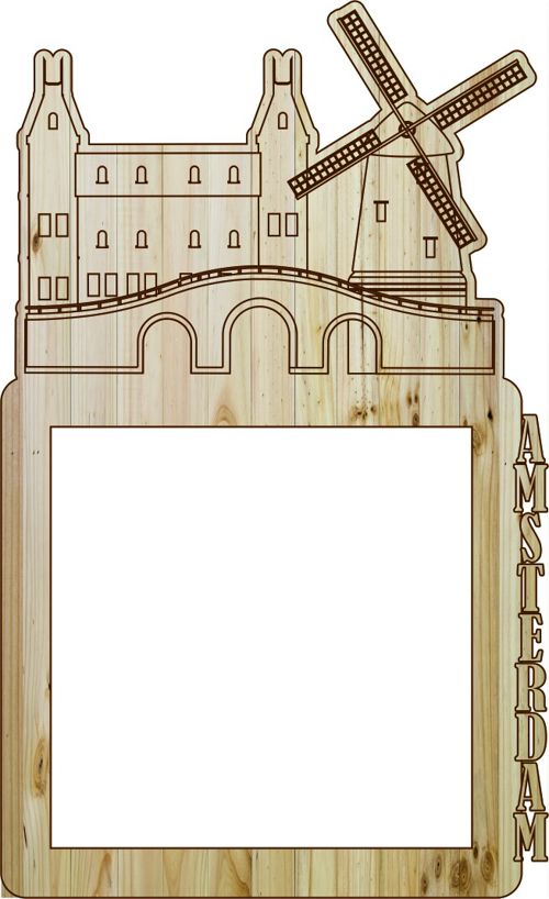 طرح قاب عکس برش لیزری آمستردام - laser cut photo frame amsterdam - برای دستگاه CNC چوب و لیزر (سی ان سی)