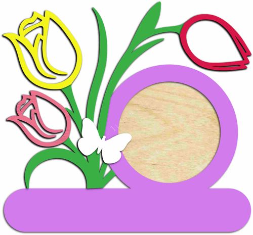 طرح قاب عکس برش لیزری با گل لاله قاب - laser cut photo frame with tulips ve - برای دستگاه CNC چوب و لیزر (سی ان سی)
