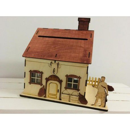 طرح برش لیزری قلک خانه سکه بانک جعبه پس‌انداز - laser cut piggy bank house coin bank saving box ve - برای دستگاه CNC چوب و لیزر (سی ان سی)