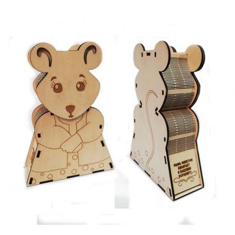 طرح قلک برش خورده با لیزر به شکل موش - laser cut piggy bank mouse shaped ve - برای دستگاه CNC چوب و لیزر (سی ان سی)
