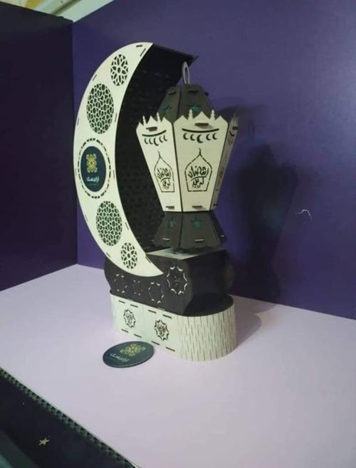طرح فانوس هلالی رمضان برش لیزری - laser cut ramadan crescent lantern - برای دستگاه CNC چوب و لیزر (سی ان سی)