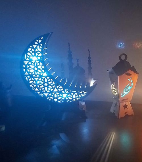 طرح چراغ عید مبارک عید مبارک چوبی برش لیزری - laser cut ramadan wooden eid mubarak night light moon table lamp - برای دستگاه CNC چوب و لیزر (سی ان سی)