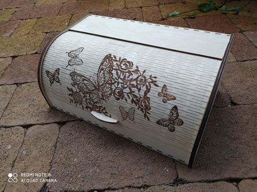 طرح جعبه نان چوبی با برش لیزری جعبه نان چوبی با درب کشویی درب - laser cut roll top bread box wooden bread box with sliding door ve - برای دستگاه CNC چوب و لیزر (سی ان سی)