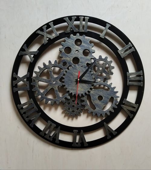 طرح برش لیزری اعداد رومی چرخ دنده ساعت - laser cut roman numerals gear clock ve - برای دستگاه CNC چوب و لیزر (سی ان سی)