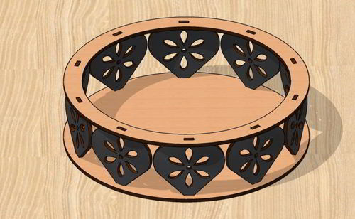 طرح سینی دکور برش لیزری سبد میوه - laser cut round decorative tray fruit basket ve - برای دستگاه CNC چوب و لیزر (سی ان سی)