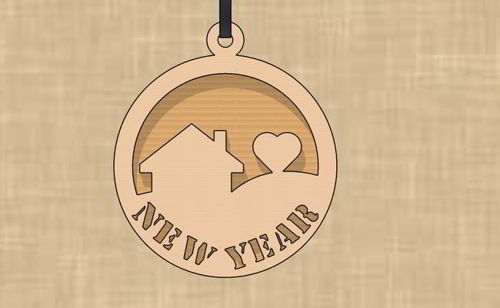 طرح برش لیزری خانه گرد قلب سال نو برچسب - laser cut round home heart new year tag - برای دستگاه CNC چوب و لیزر (سی ان سی)