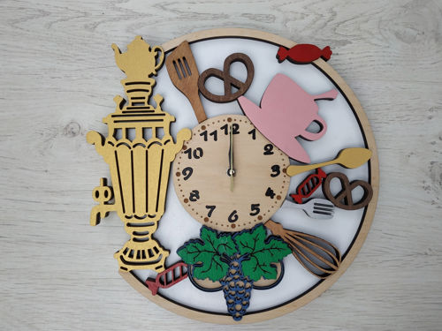 طرح ساعت دیواری چوبی سماور برش لیزری - laser cut samovar wooden wall clock ve - برای دستگاه CNC چوب و لیزر (سی ان سی)
