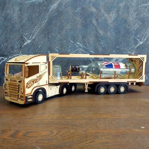 طرح برش لیزری اسکانیا آر تریلر کامیون نگهدارنده بطری نوشابه - laser cut scania r580 trailer truck wine bottle holder ve - برای دستگاه CNC چوب و لیزر (سی ان سی)