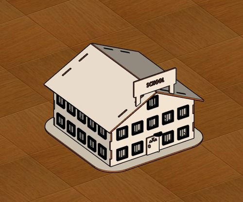 طرح مدل ساختمان مدرسه برش لیزری قالب چوبی پروژه‌ها ایده - laser cut school building model wood template projects idea - برای دستگاه CNC چوب و لیزر (سی ان سی)