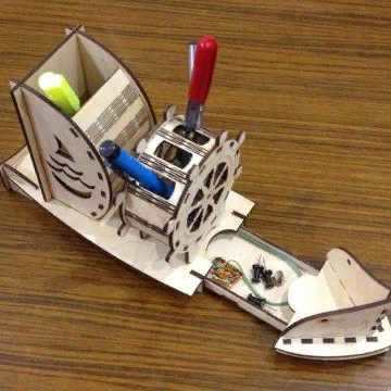 طرح برش لیزری قلم کشتی نگهدارنده سازماندهنده میز دکور - laser cut ship pen holder organizer table decor ve - برای دستگاه CNC چوب و لیزر (سی ان سی)