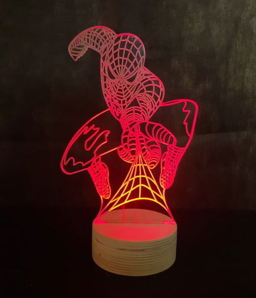 طرح برش لیزری مرد عنکبوتی سه بعدی توهم اکریلیک چراغ رومیزی - laser cut spiderman 3d illusion acrylic table lamp - برای دستگاه CNC چوب و لیزر (سی ان سی)