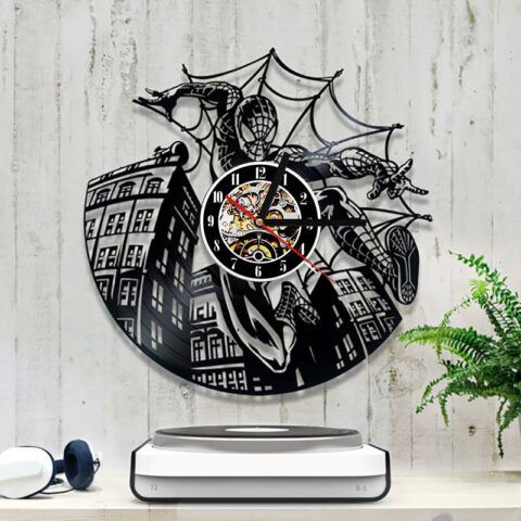 طرح ساعت وینیل مرد عنکبوتی برش لیزری - laser cut spiderman vinyl clock ve - برای دستگاه CNC چوب و لیزر (سی ان سی)