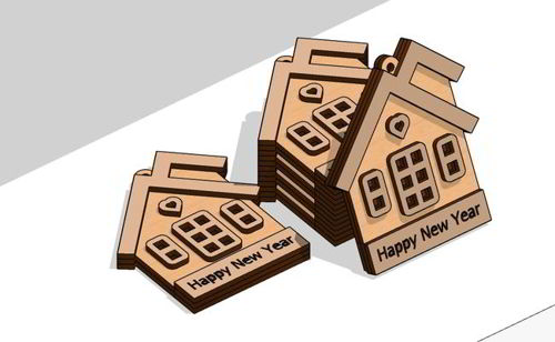 طرح برش لیزری شیک خانه سال نو برچسب - laser cut stylish home new year tag - برای دستگاه CNC چوب و لیزر (سی ان سی)