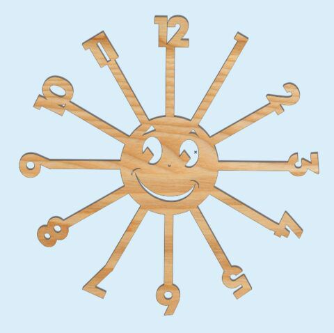 طرح ساعت دیواری اتاق کودک آفتاب‌گیر برش لیزری - laser cut sun kids room wall clock ve - برای دستگاه CNC چوب و لیزر (سی ان سی)