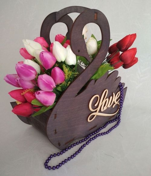 طرح جعبه گل قو برش لیزری - laser cut swan planter flower box ve - برای دستگاه CNC چوب و لیزر (سی ان سی)