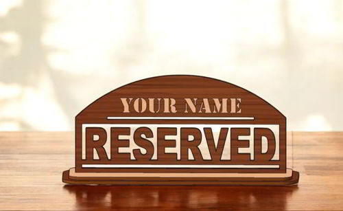 طرح تابلو برش لیزری روی میز چوبی دارای تابلو وی جی - laser cut tabletop sign wooden reserved sign ve - برای دستگاه CNC چوب و لیزر (سی ان سی)