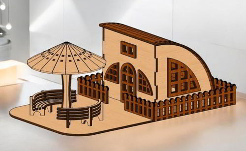 طرح مدل خانه عروسکی پارکی مینیاتوری با برش لیزری - laser cut tea light holder miniature dollhouse park model ve - برای دستگاه CNC چوب و لیزر (سی ان سی)