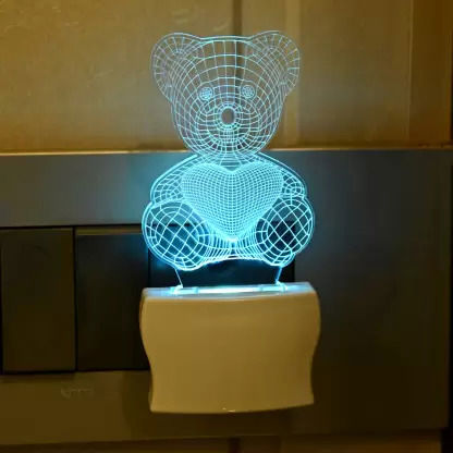 طرح برش لیزری خرس عروسکی سه بعدی توهم چراغ شب چراغ - laser cut teddy bear 3d illusion night lamp ve - برای دستگاه CNC چوب و لیزر (سی ان سی)