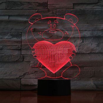 طرح برش لیزری خرس عروسکی قلب سه بعدی لامپ - laser cut teddy bear heart 3d lamp ve - برای دستگاه CNC چوب و لیزر (سی ان سی)