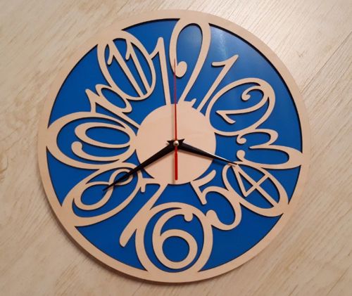 طرح ساعت دیواری برش لیزری آبی پس‌زمینه - laser cutting wall clock blue background - برای دستگاه CNC چوب و لیزر (سی ان سی)