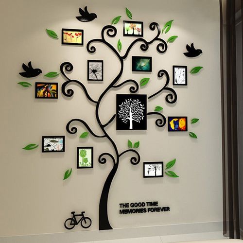 طرح برچسب دیواری سه بعدی مشکی برش لیزری درخت زندگی پوشش گیاهی - laser cut tree of life black 3d wall decal ve - برای دستگاه CNC چوب و لیزر (سی ان سی)