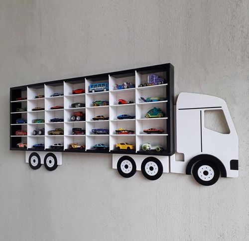 طرح برش لیزری کامیون چرخ‌های داغ نمایشگر قفسه - laser cut truck hot wheels display shelf ve - برای دستگاه CNC چوب و لیزر (سی ان سی)