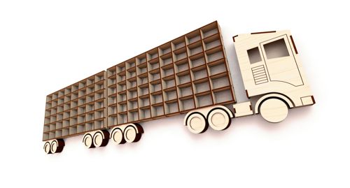 طرح کامیون برش لیزری با تریلر قفسه دیواری سه بعدی معما - laser cut truck with trailer wall shelf 3d puzzle ve - برای دستگاه CNC چوب و لیزر (سی ان سی)