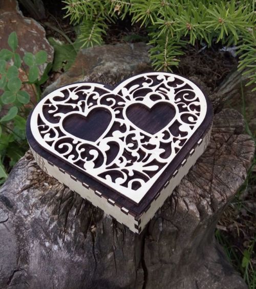 طرح جعبه هدیه دو قلب برش لیزری - laser cut two hearts gift box - برای دستگاه CNC چوب و لیزر (سی ان سی)